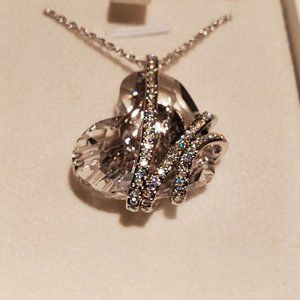 Heart and Rhinestone Necklace with Silver Chain